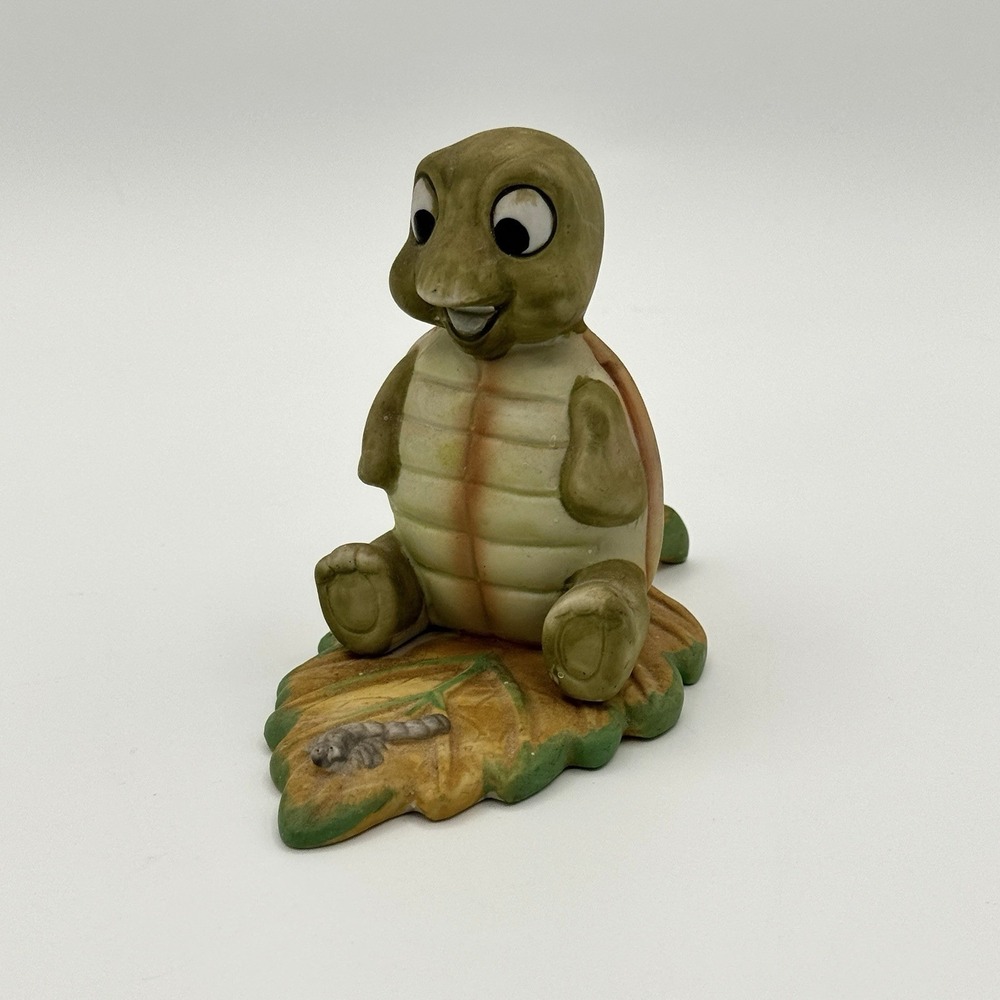 Vintage Homco Turtle Figurine Porcelain Tortoise on Leaf Worm Cute Japan